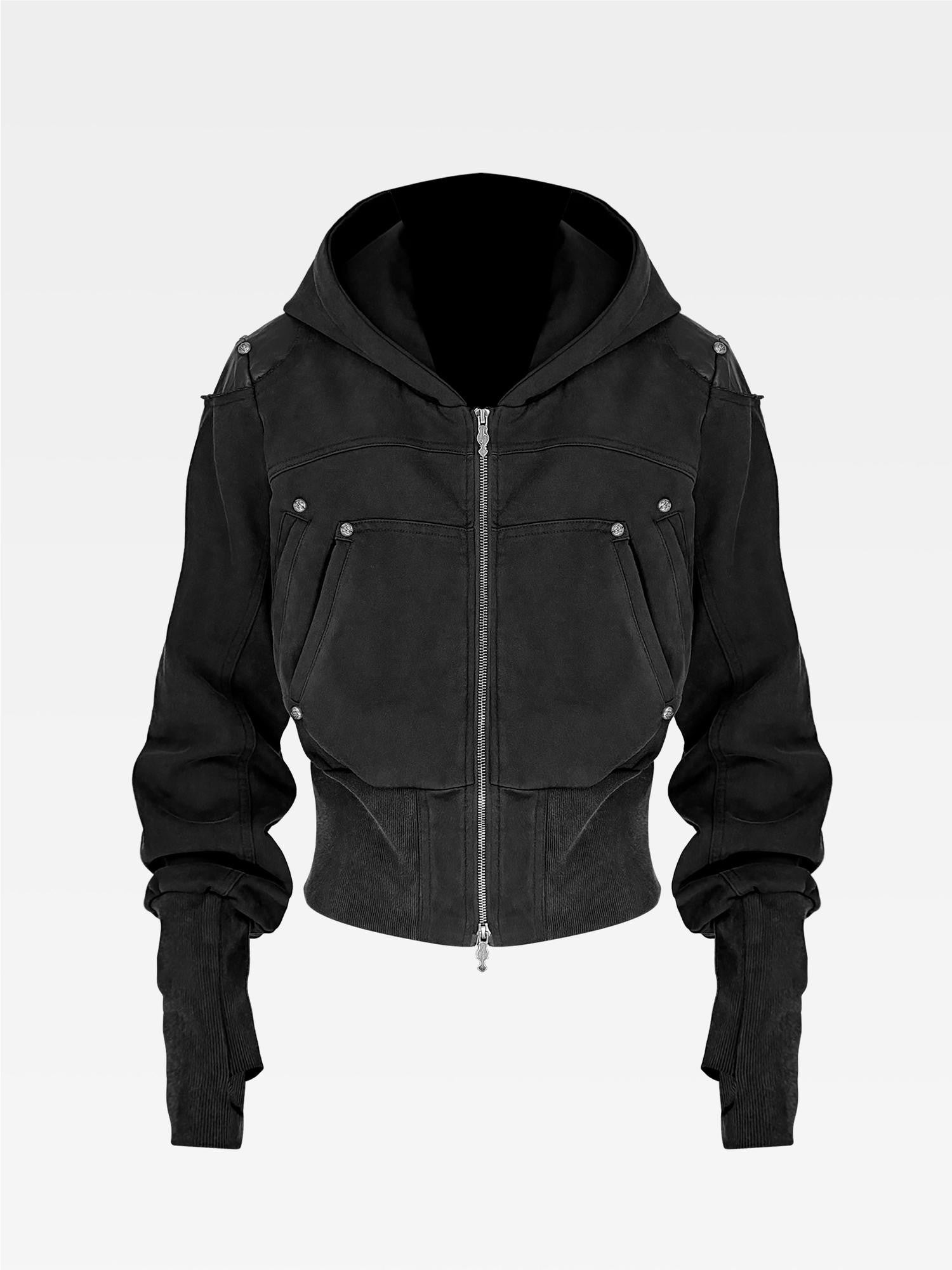 ATAnothingness Washed Black Leather Shoulder Multi Pocket Zip Women&