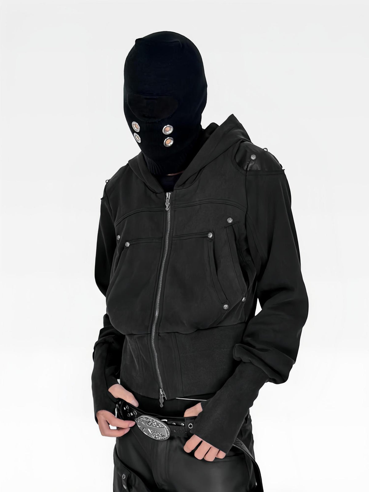 ATAnothingness Washed Black Leather Shoulder Multi Pocket Zip Women&