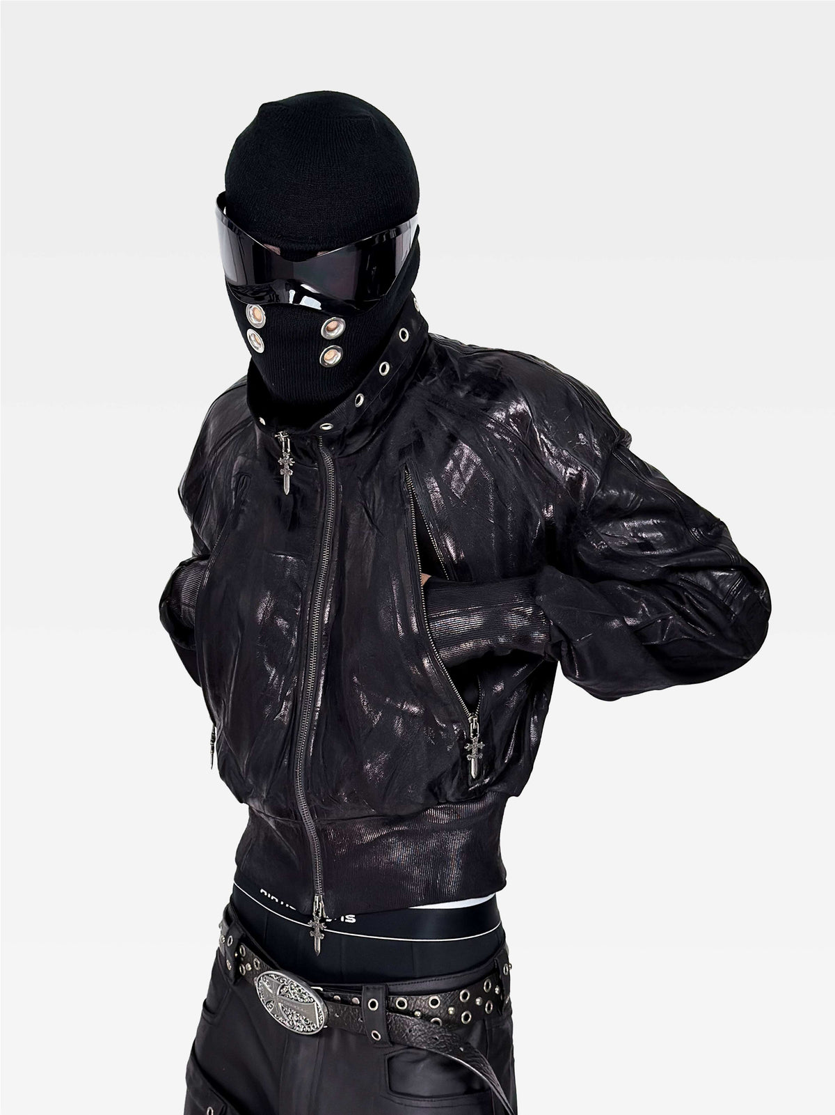 ATAnothingness_Waxed_Foil_Stamped_Stand_Collar_Raglan_Leather_Zipper_Women&