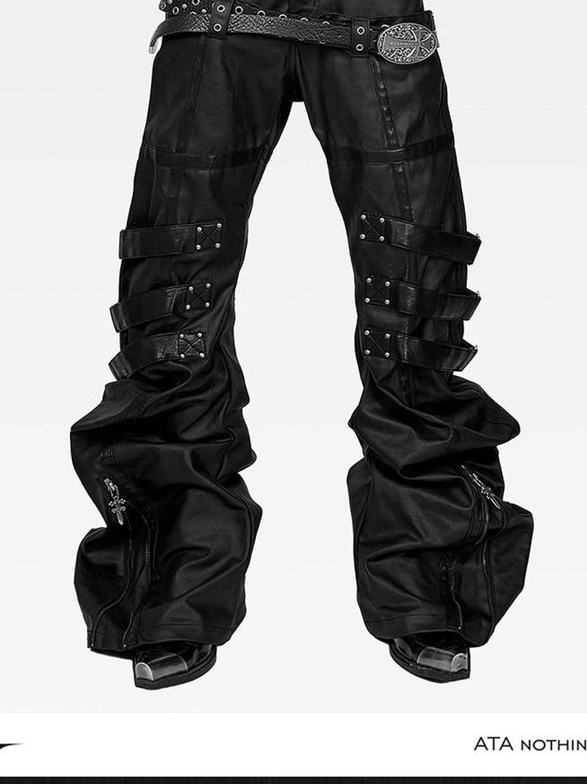 ATAnothingness Waxed Leather Trim Double Waist Stacked Straps Slim Women&