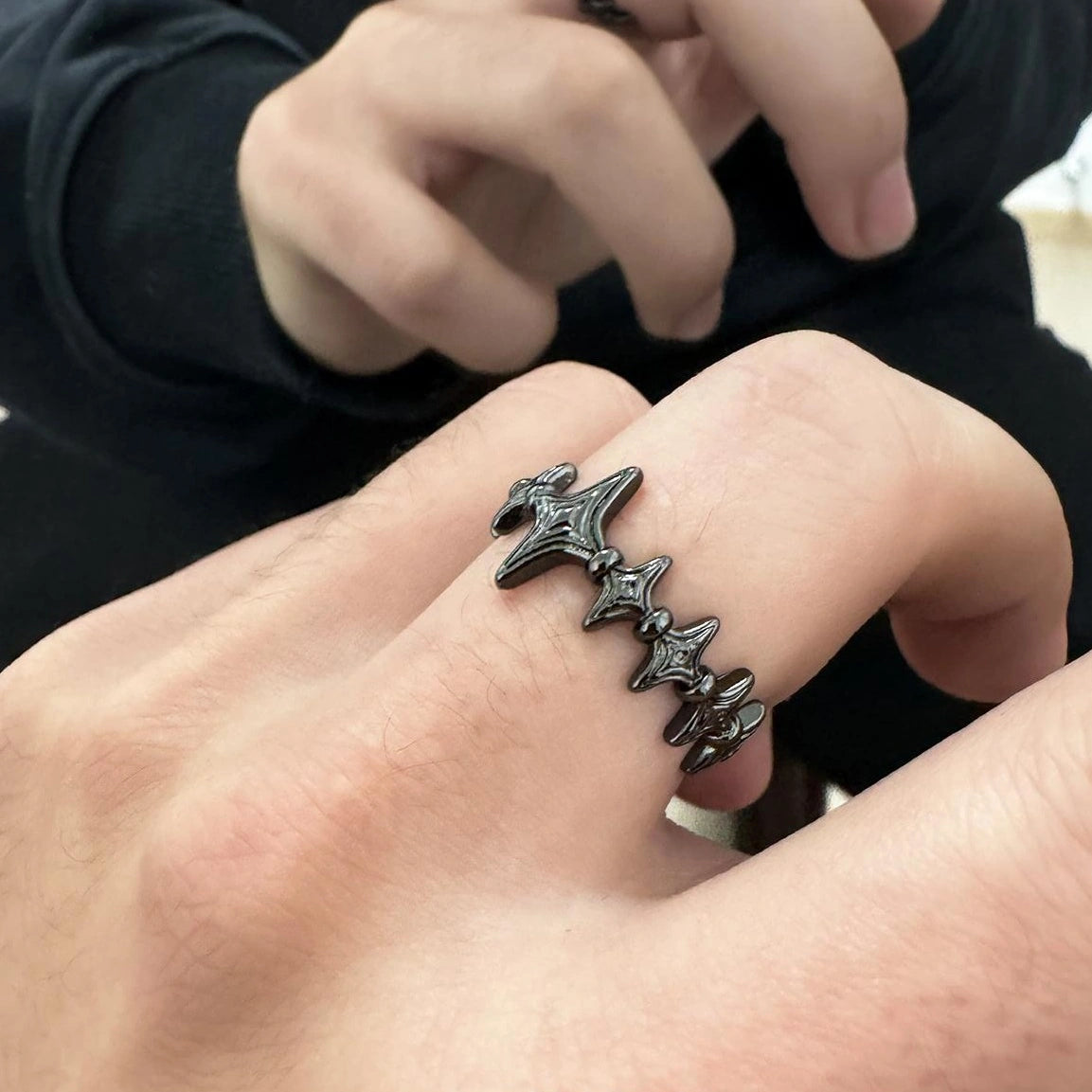 Accessories Adjustable Black Star Spike Ring