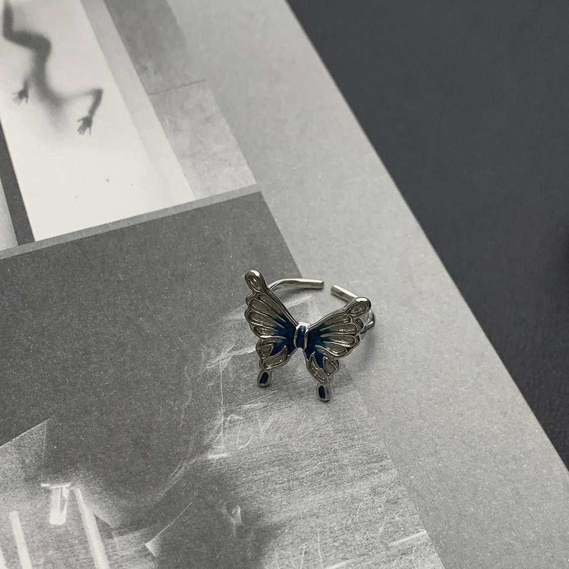 Accessories Adjustable Blue Butterfly Open Ring