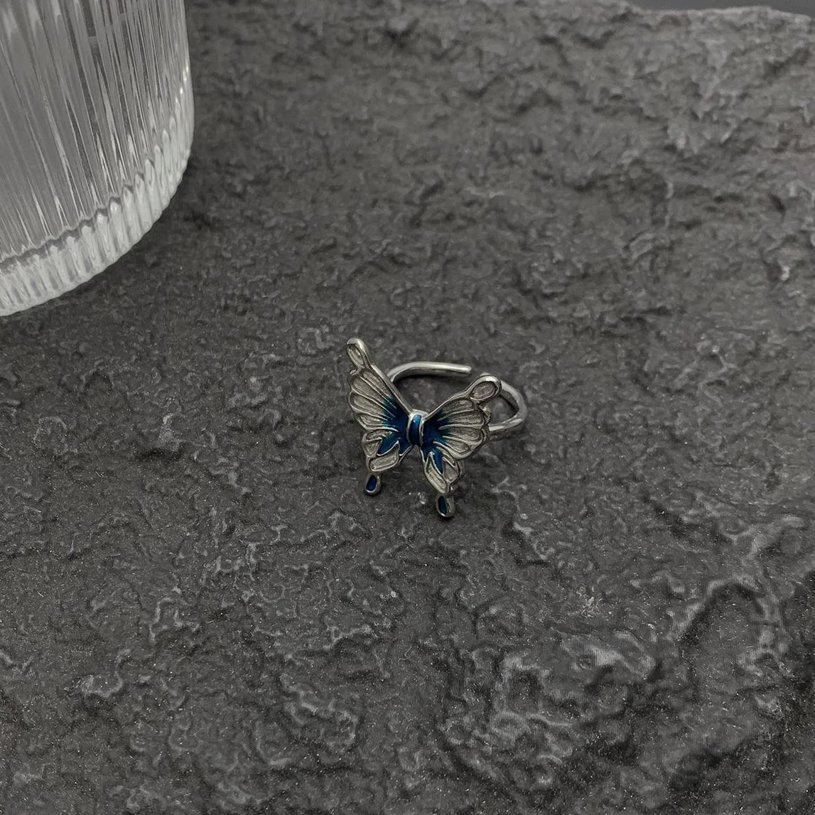 Accessories Adjustable Blue Butterfly Open Ring