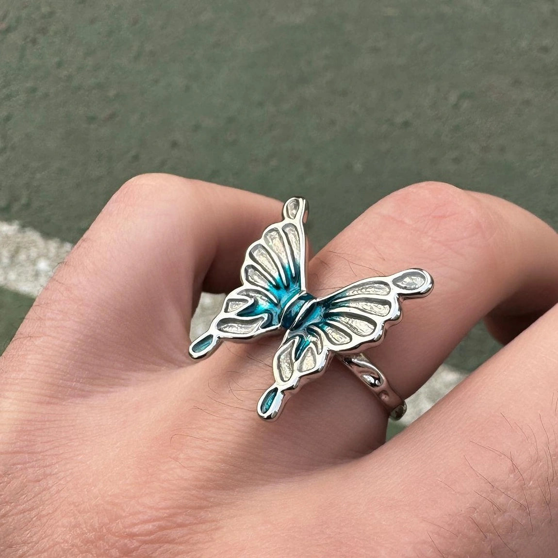 Accessories Adjustable Blue Butterfly Open Ring