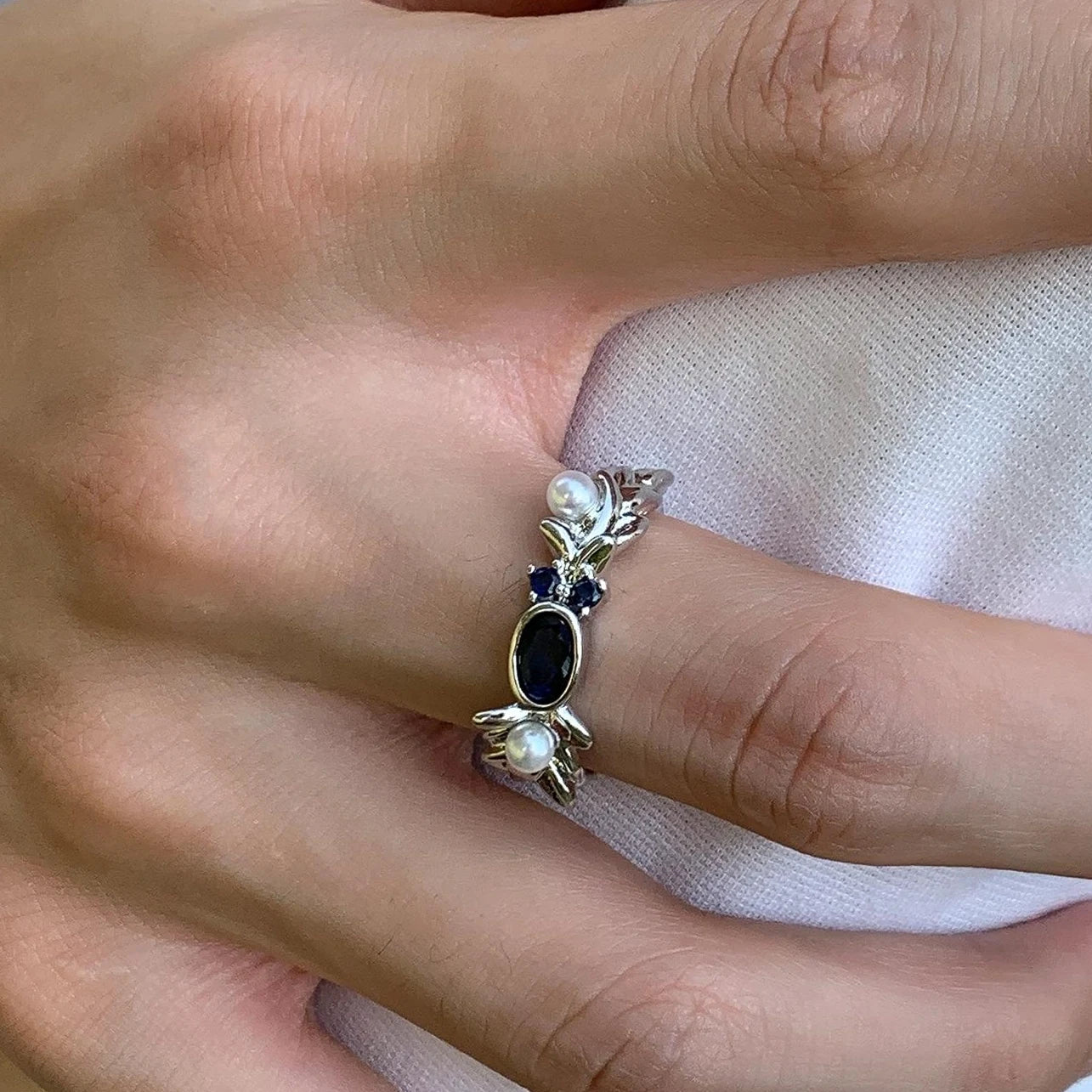 Accessories Adjustable Blue Zircon Pearl Ring