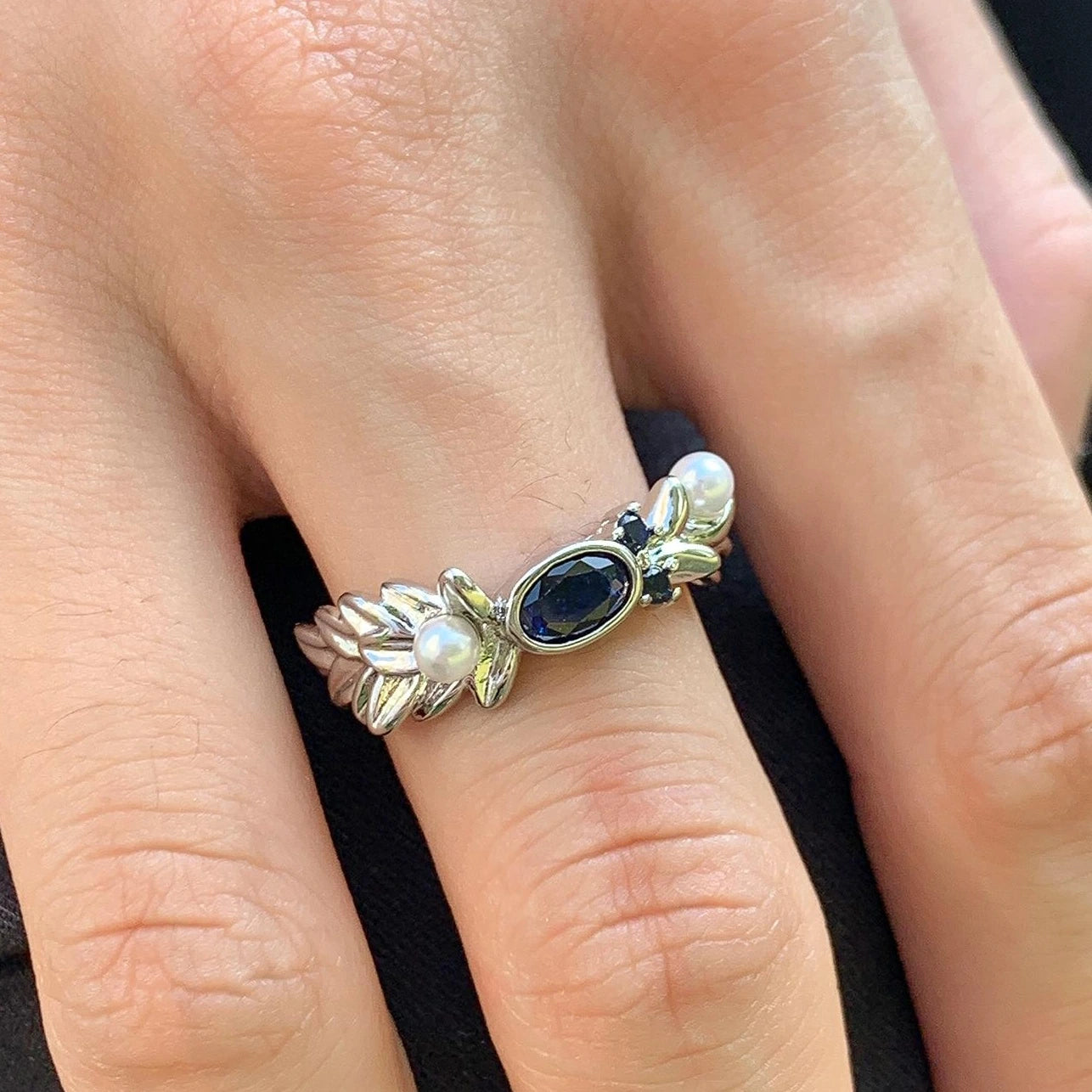 Accessories Adjustable Blue Zircon Pearl Ring