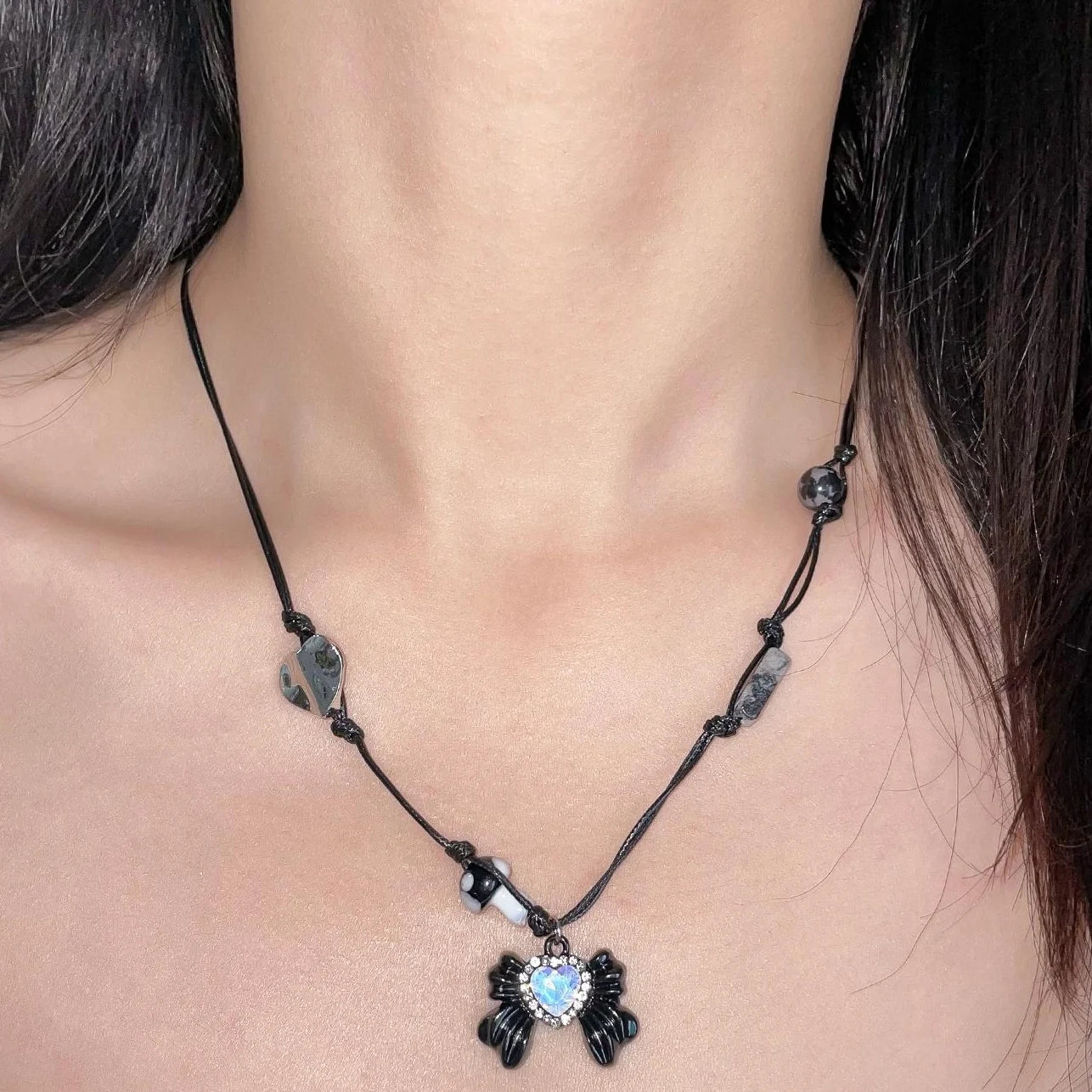 Accessories Adjustable Bow Zircon Pendant Necklace