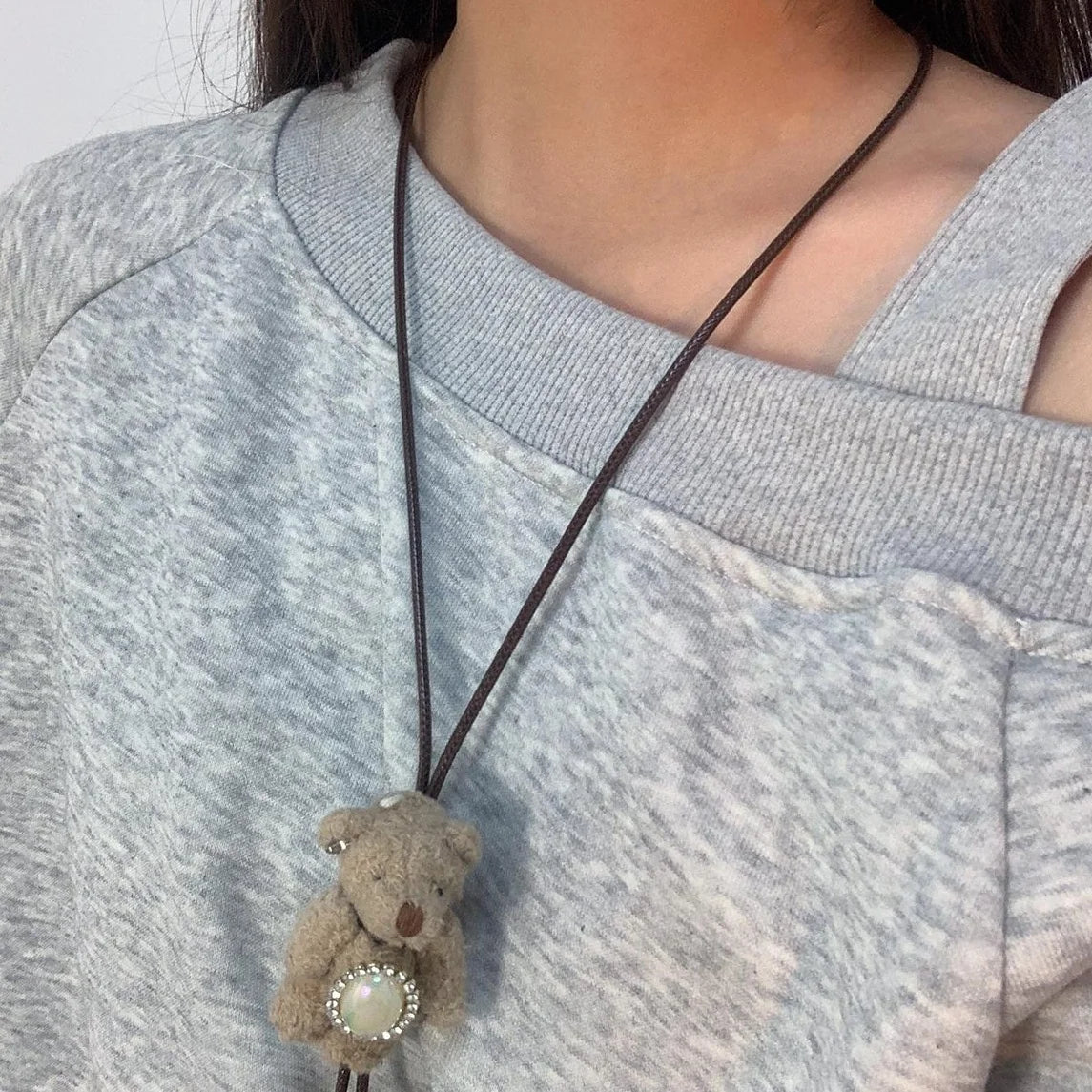 Accessories Adjustable Brown Bear Pendant Necklace