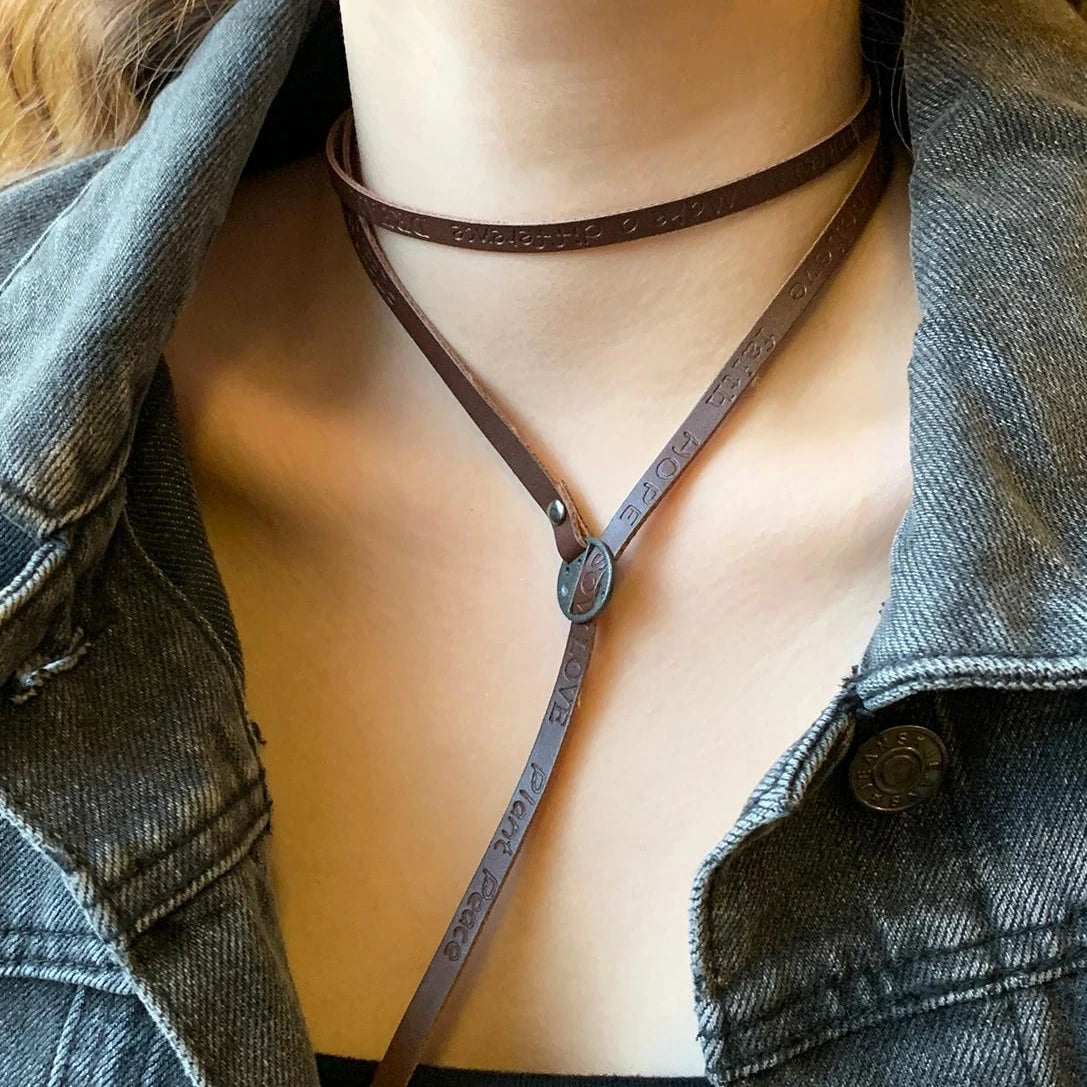 Accessories Adjustable Brown Leather Wrap Choker Necklace