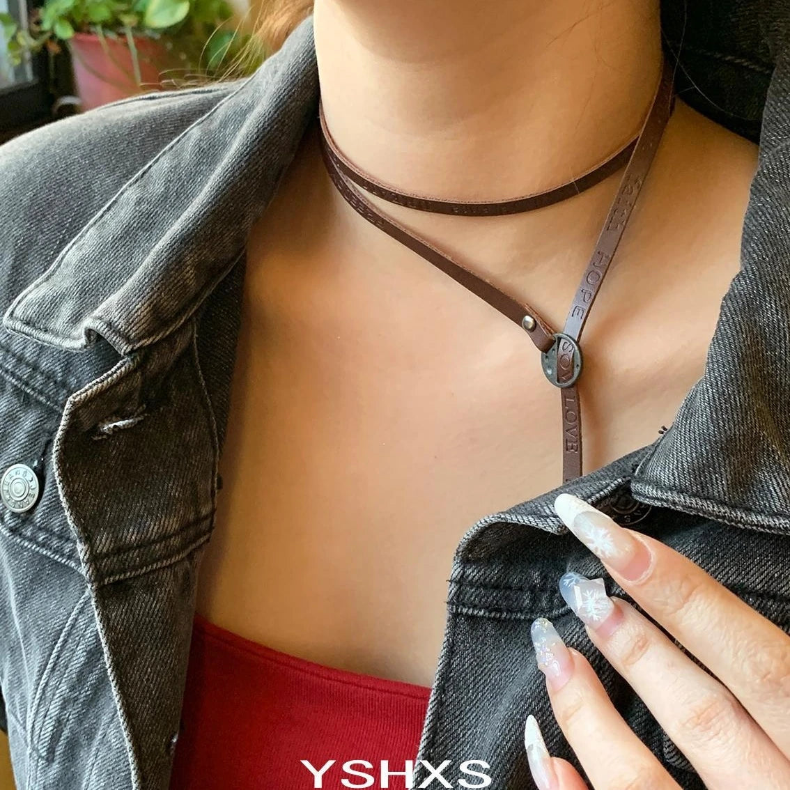 Accessories Adjustable Brown Leather Wrap Choker Necklace
