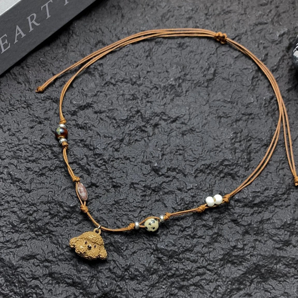 Accessories Adjustable Brown Puppy Pendant Necklace