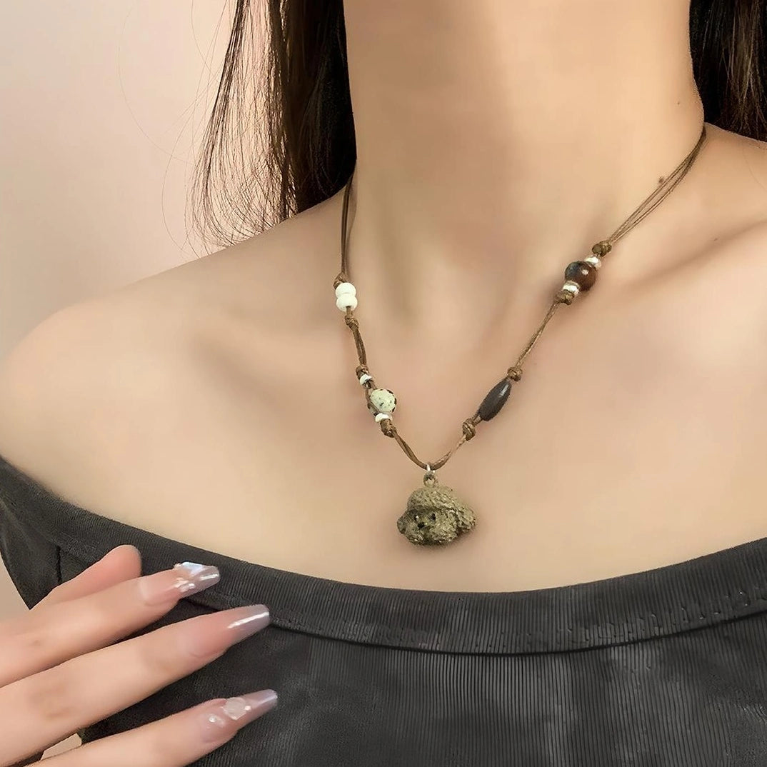 Accessories Adjustable Brown Puppy Pendant Necklace