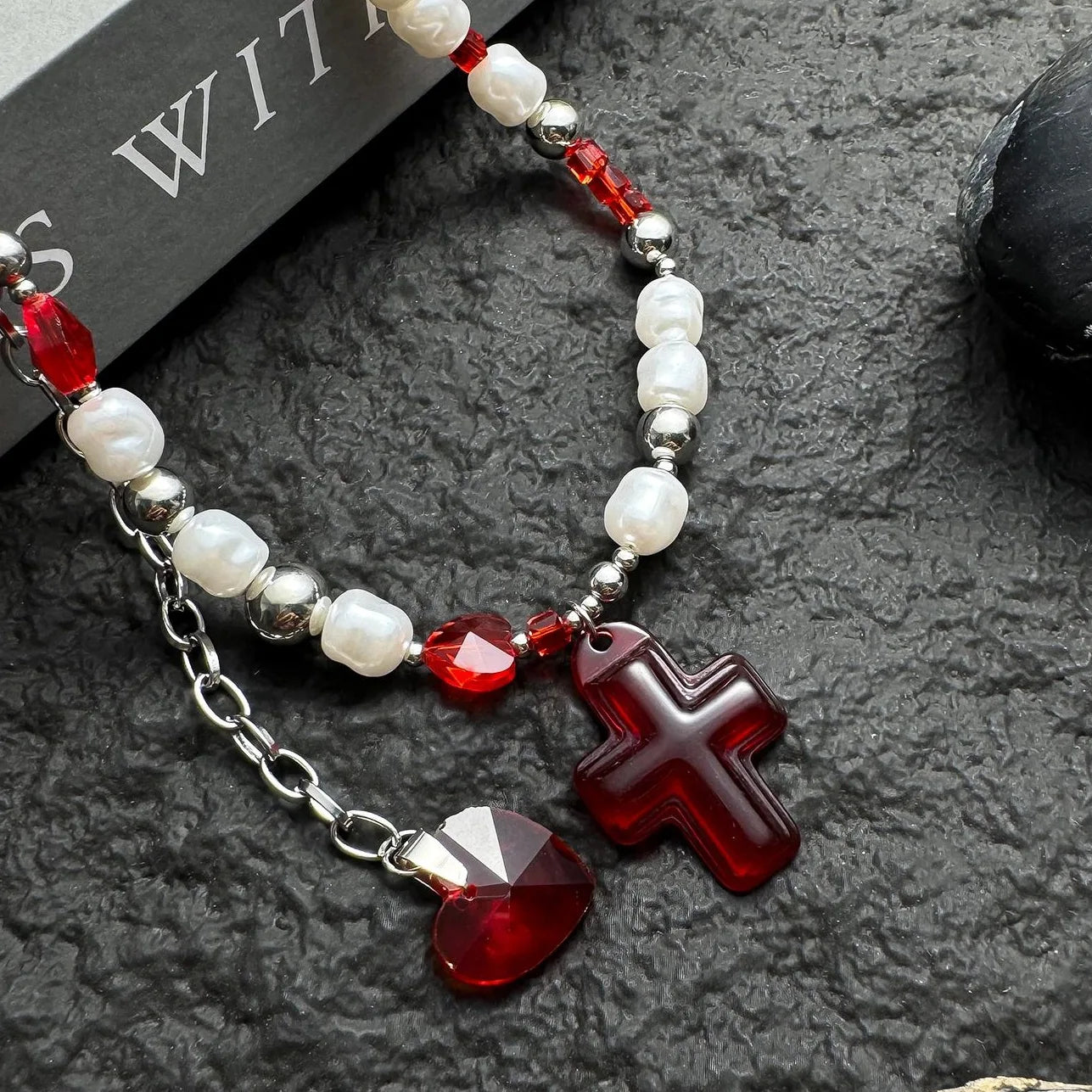 Accessories Adjustable Crystal Cross Pearl Choker Necklace