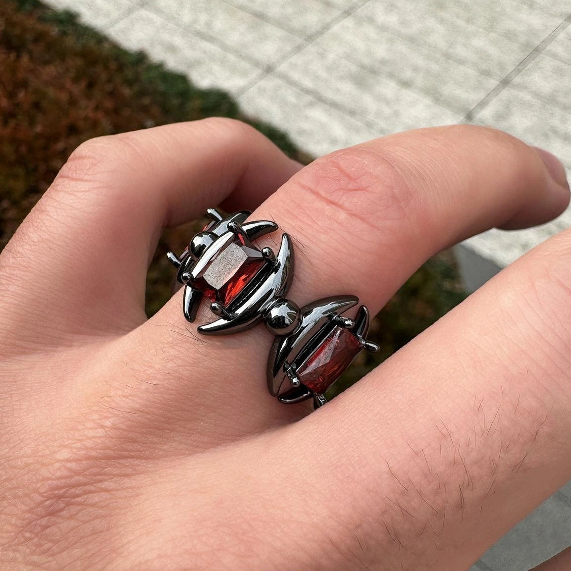 Accessories Adjustable Dark Crescent Geometric Ring