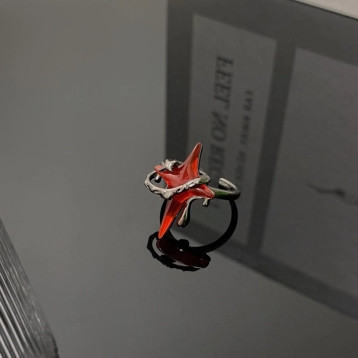 Accessories Adjustable Dark Red Star Punk Ring