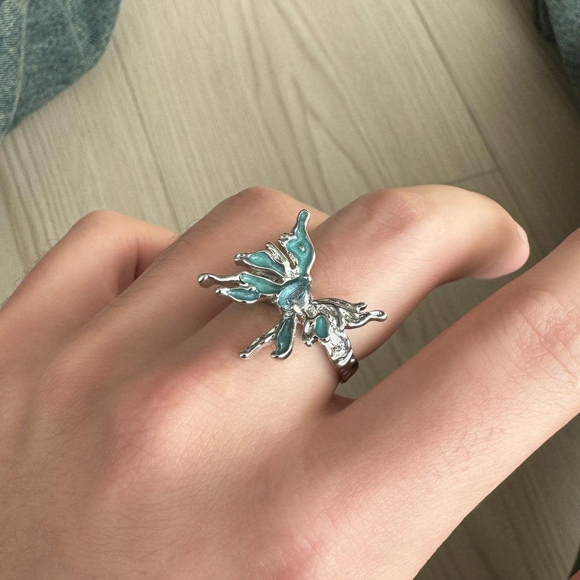 Accessories Adjustable Frost Blue Butterfly Ring