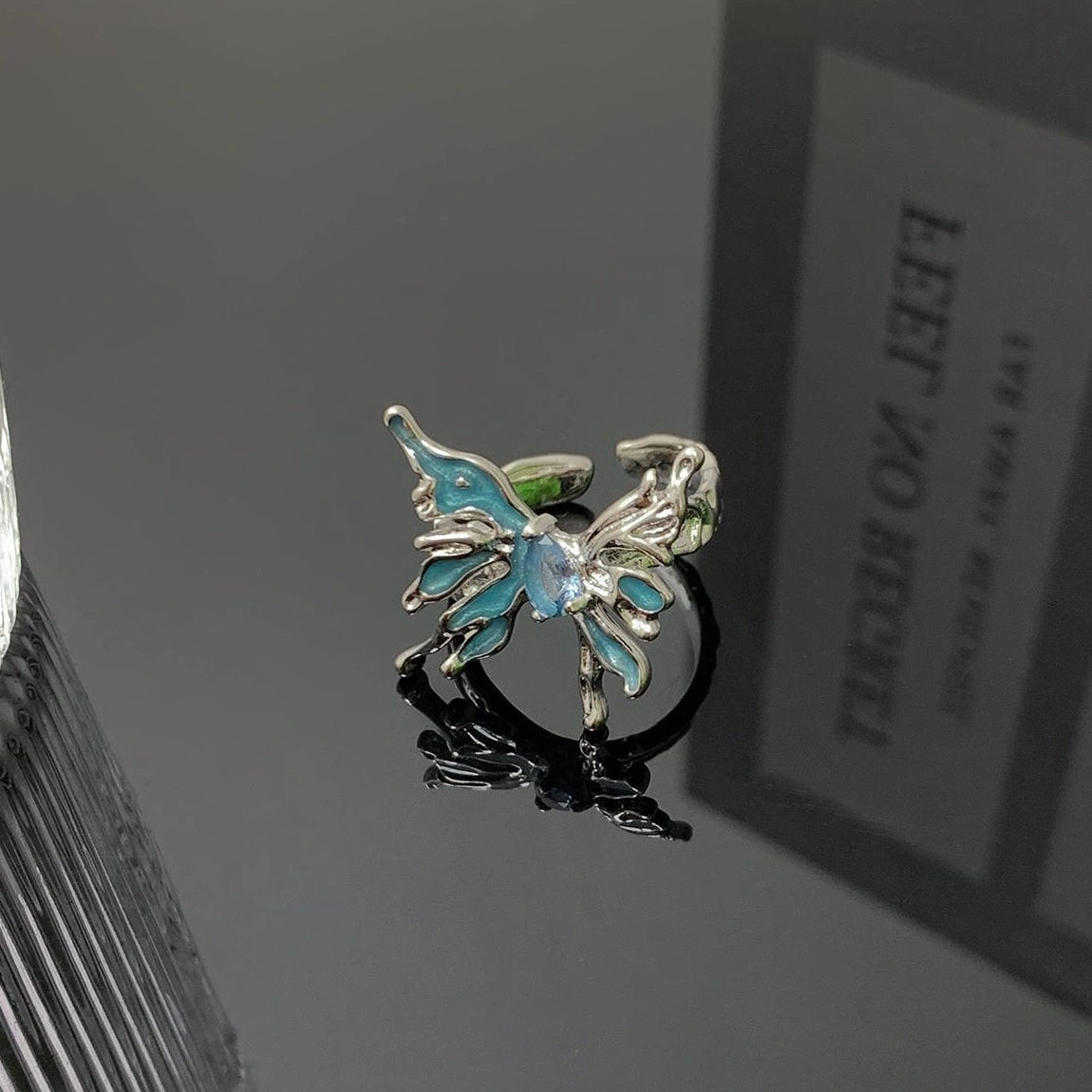 Accessories Adjustable Frost Blue Butterfly Ring
