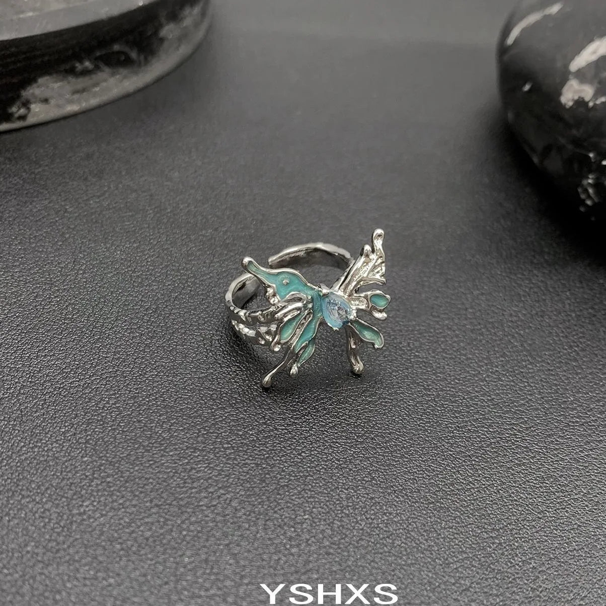 Accessories Adjustable Frost Blue Butterfly Ring