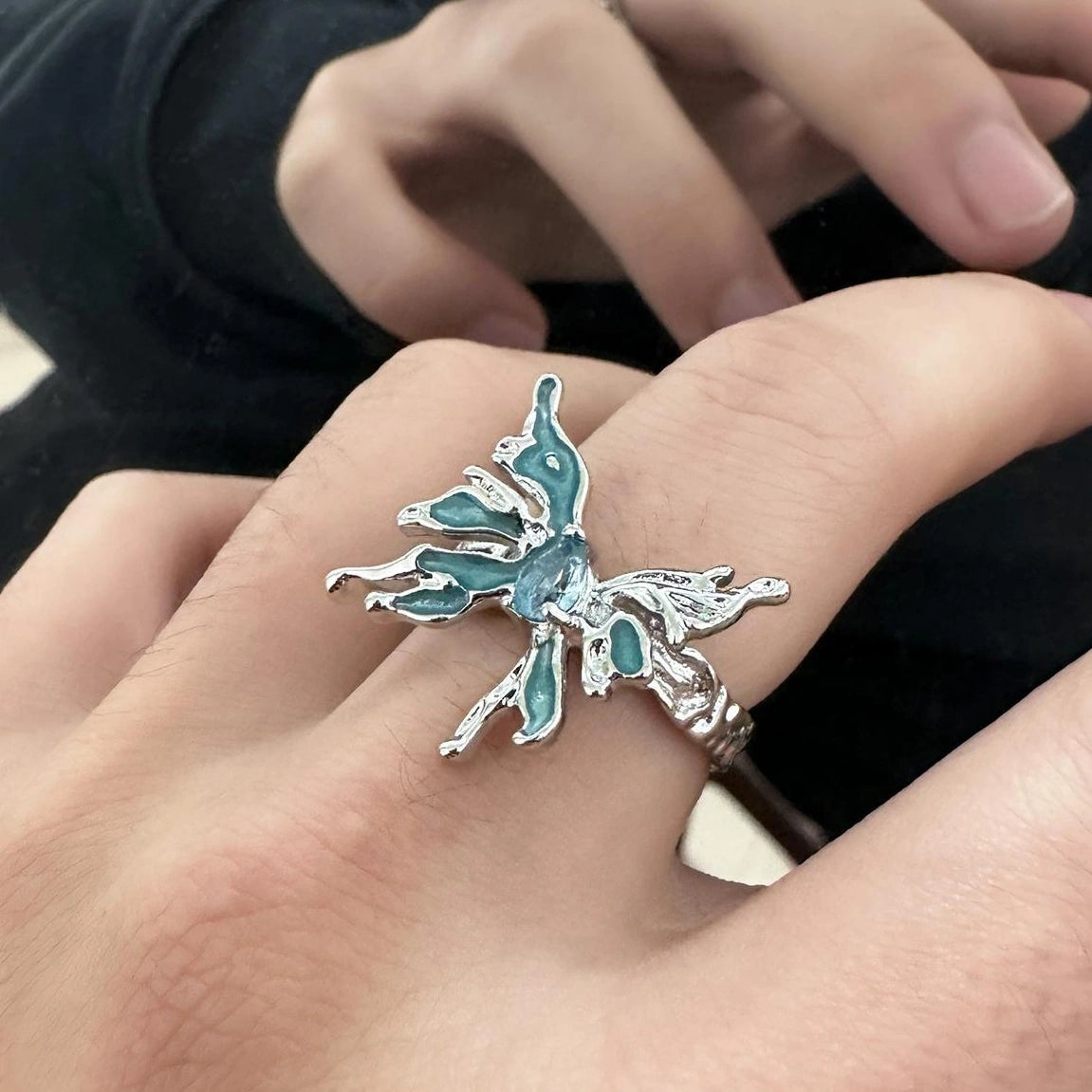 Accessories Adjustable Frost Blue Butterfly Ring