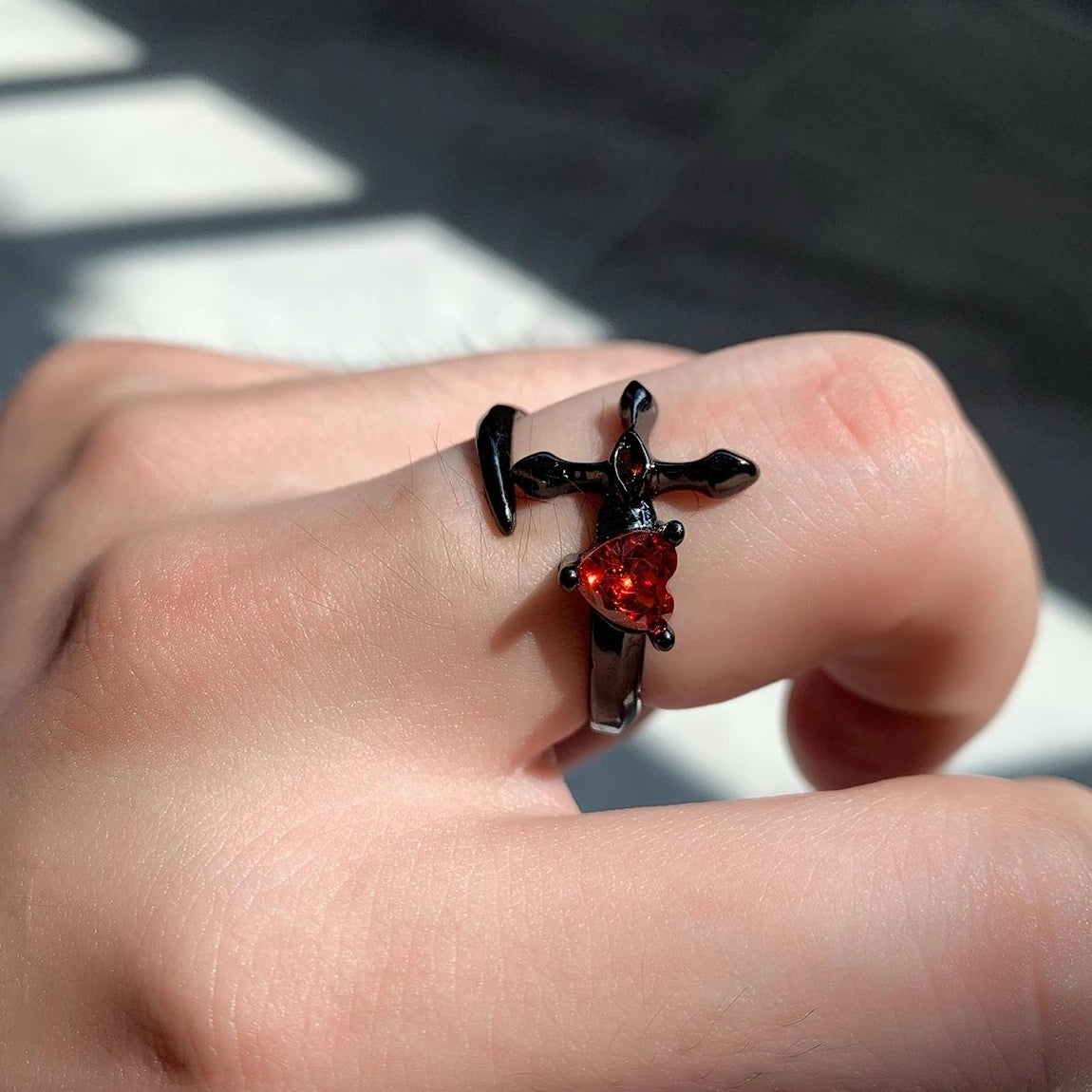 Accessories Adjustable Gothic Red Zircon Punk Ring