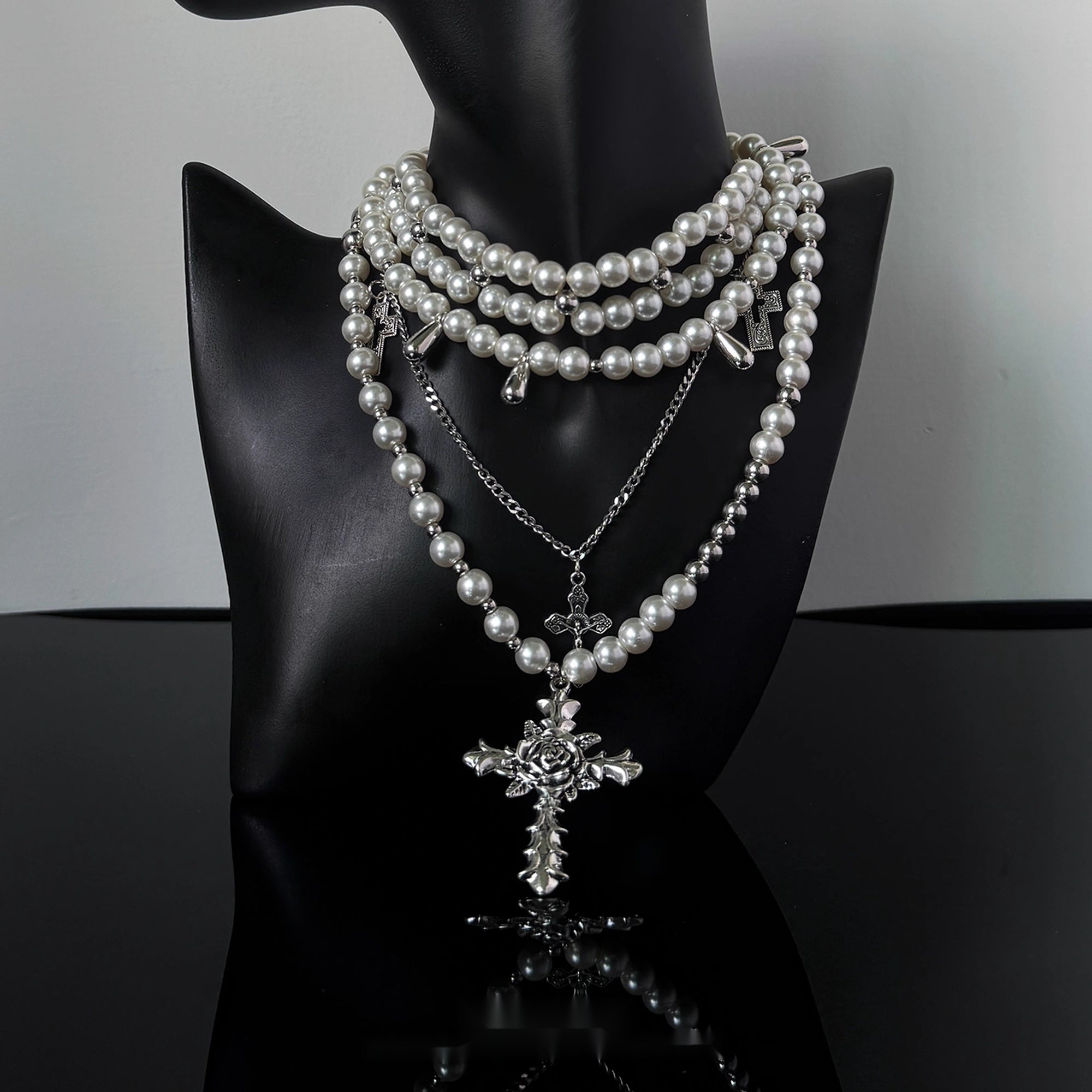 Accessories_Adjustable_Layered_Pearl_Cross_Choker_Necklace_MISSTT