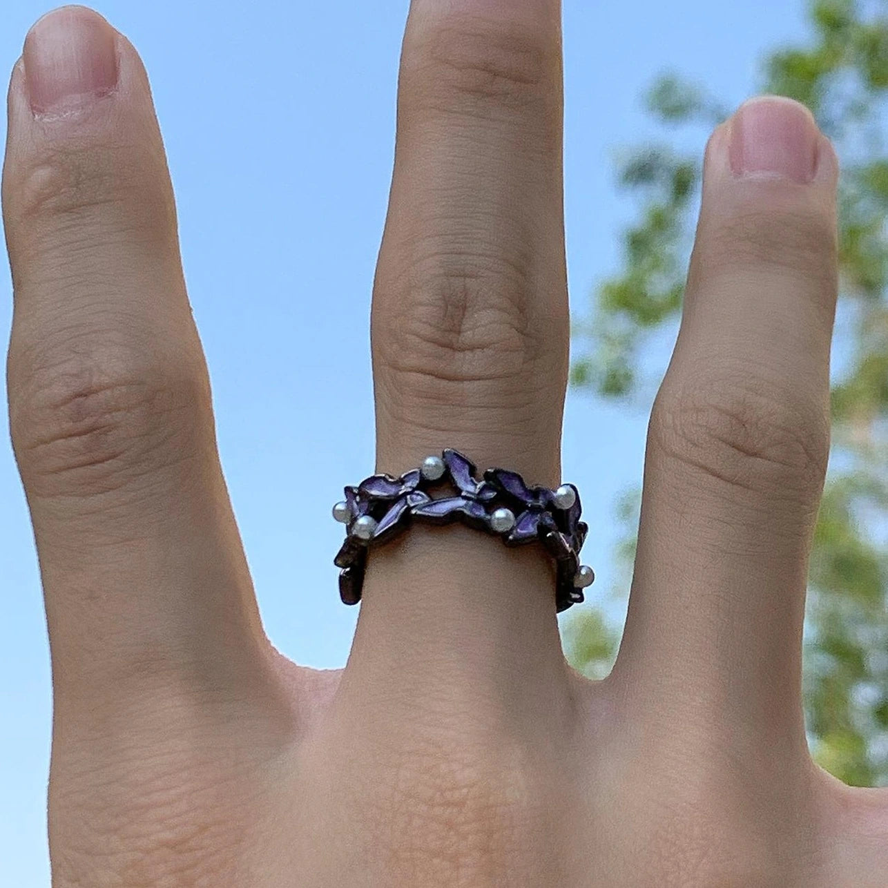 Accessories Adjustable Purple Butterfly Pearl Ring