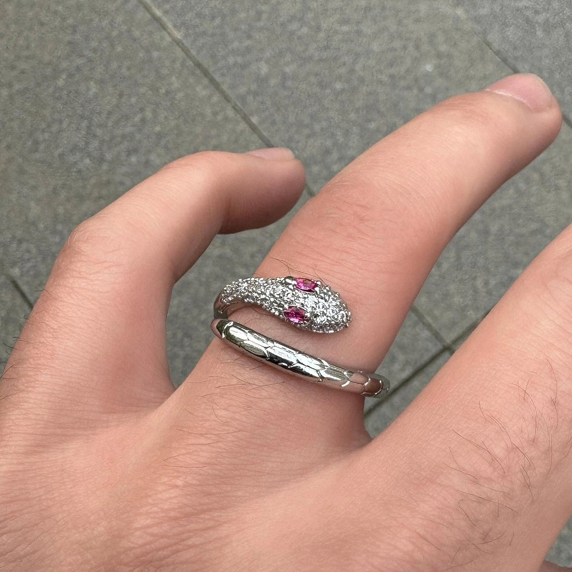 Accessories Adjustable Silver Diamond Serpent Ring