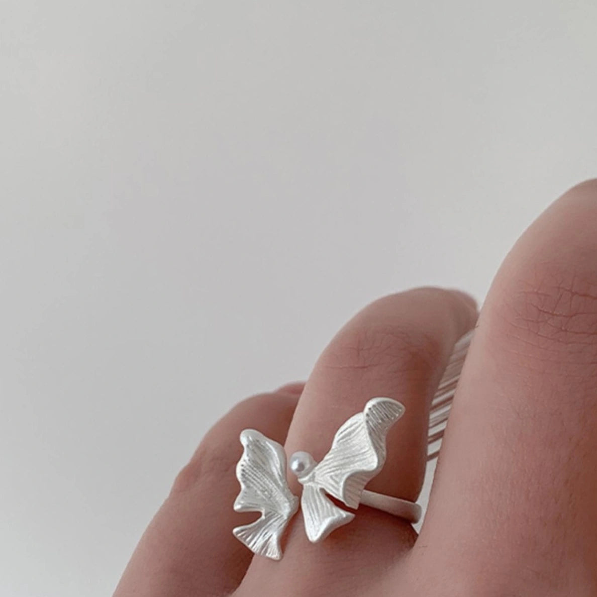 Accessories Adjustable Silver White Butterfly Ring
