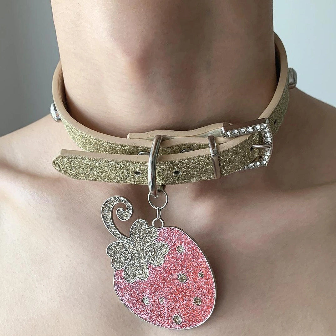 Accessories Adjustable Strawberry Pendant Collar Necklace