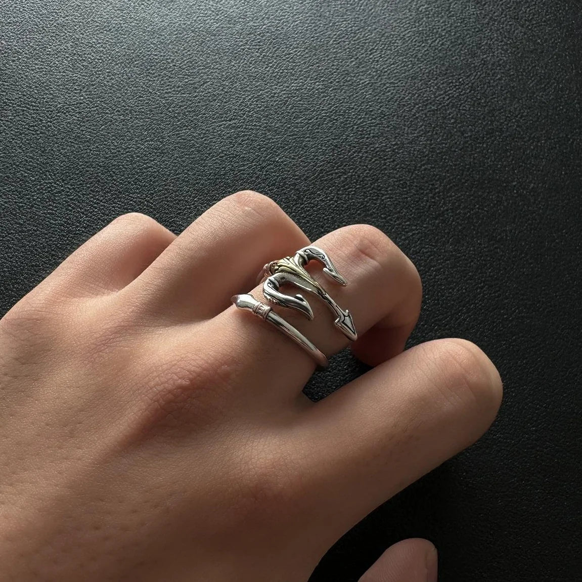 Accessories Adjustable Vintage Trident Ring