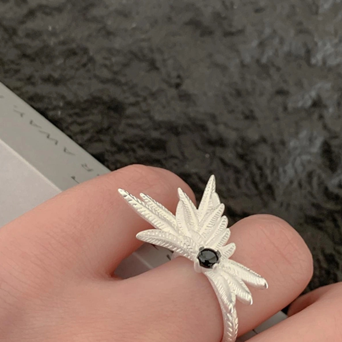 Accessories Adjustable White Feather Ring