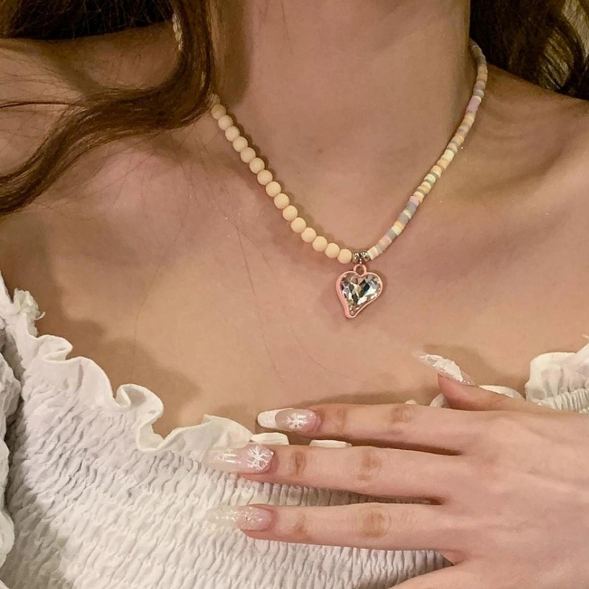 Accessories Asymmetric Beaded Heart Choker