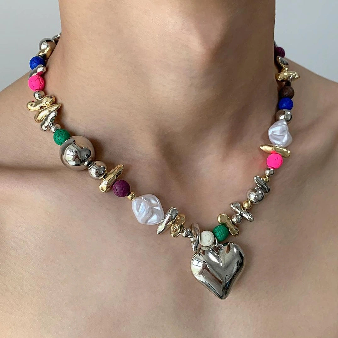 Accessories Asymmetrical Colorful Bead Pendant Necklace