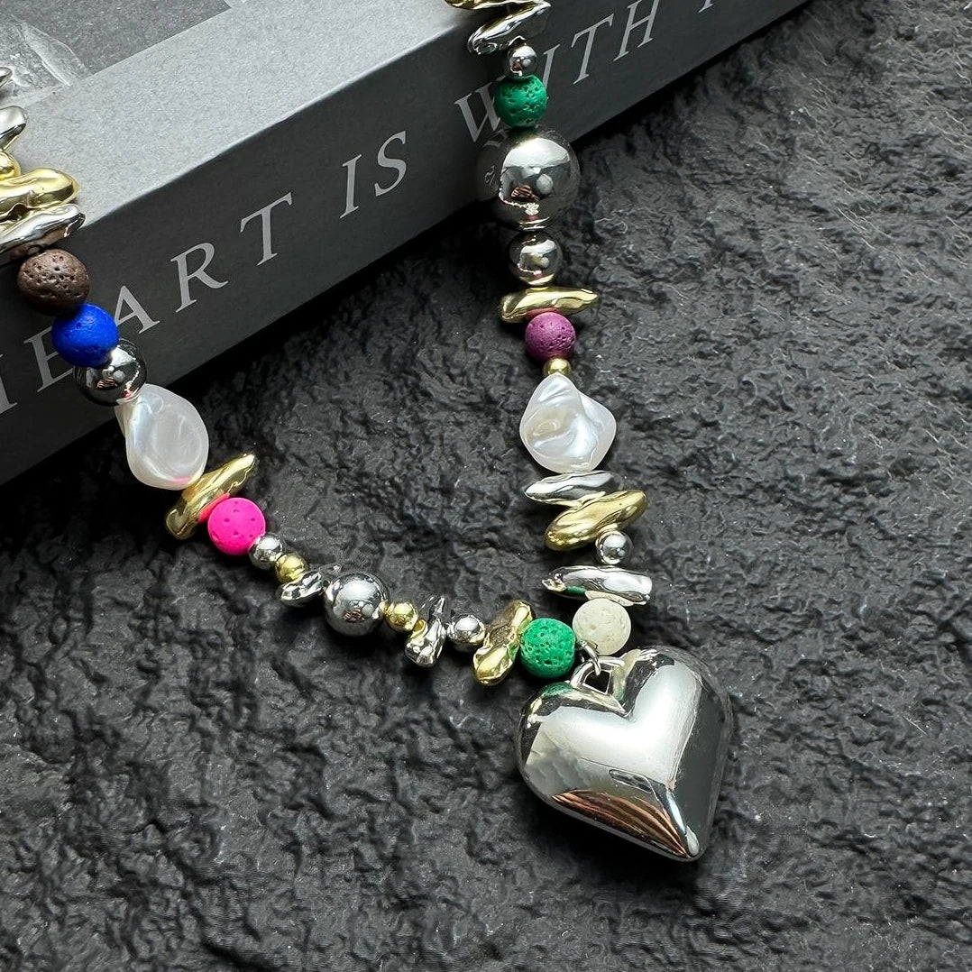Accessories Asymmetrical Colorful Bead Pendant Necklace