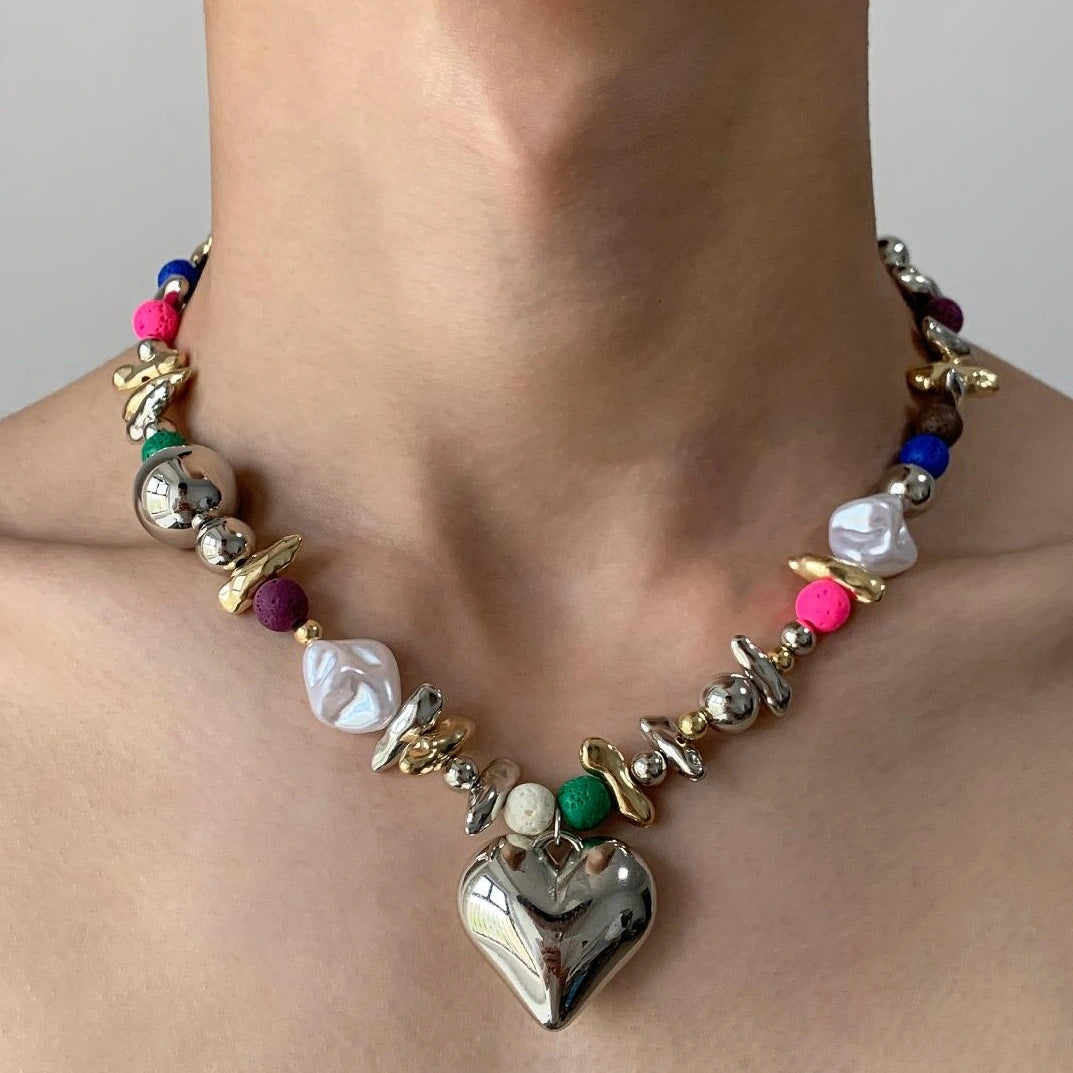 Accessories Asymmetrical Colorful Bead Pendant Necklace