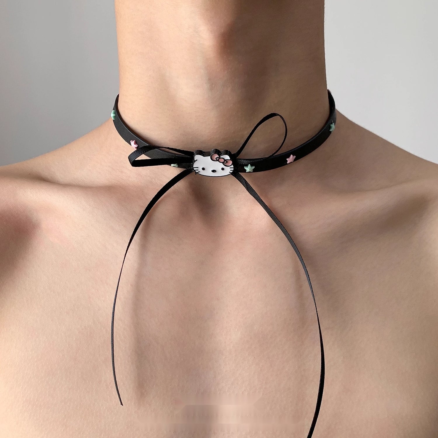 Accessories_Black_Bow_Charm_Choker_With_Colorful_Star_Accents_MISSTT