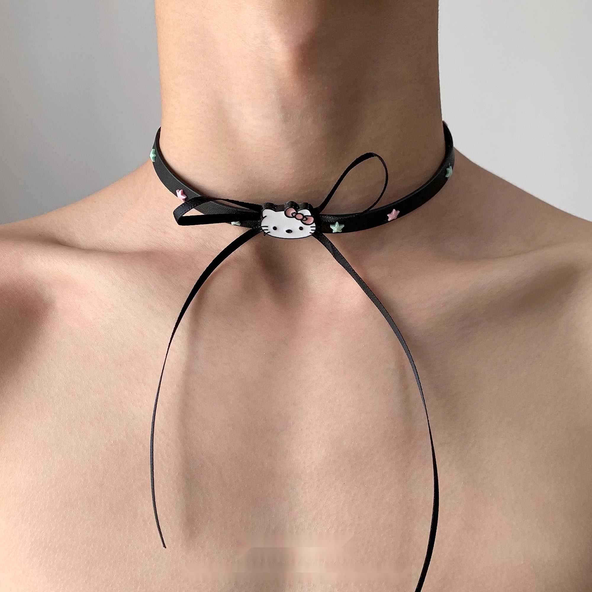 Accessories_Black_Bow_Charm_Choker_With_Colorful_Star_Accents_MISSTT