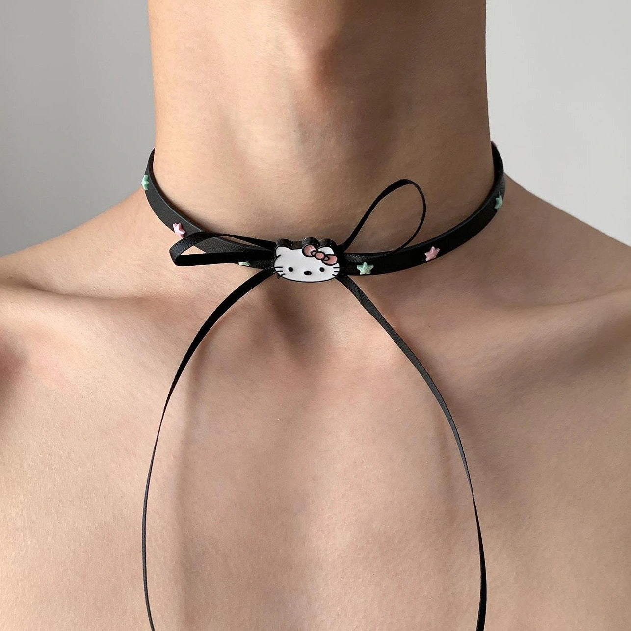 Accessories Black Bow Charm Choker With Colorful Star Accents