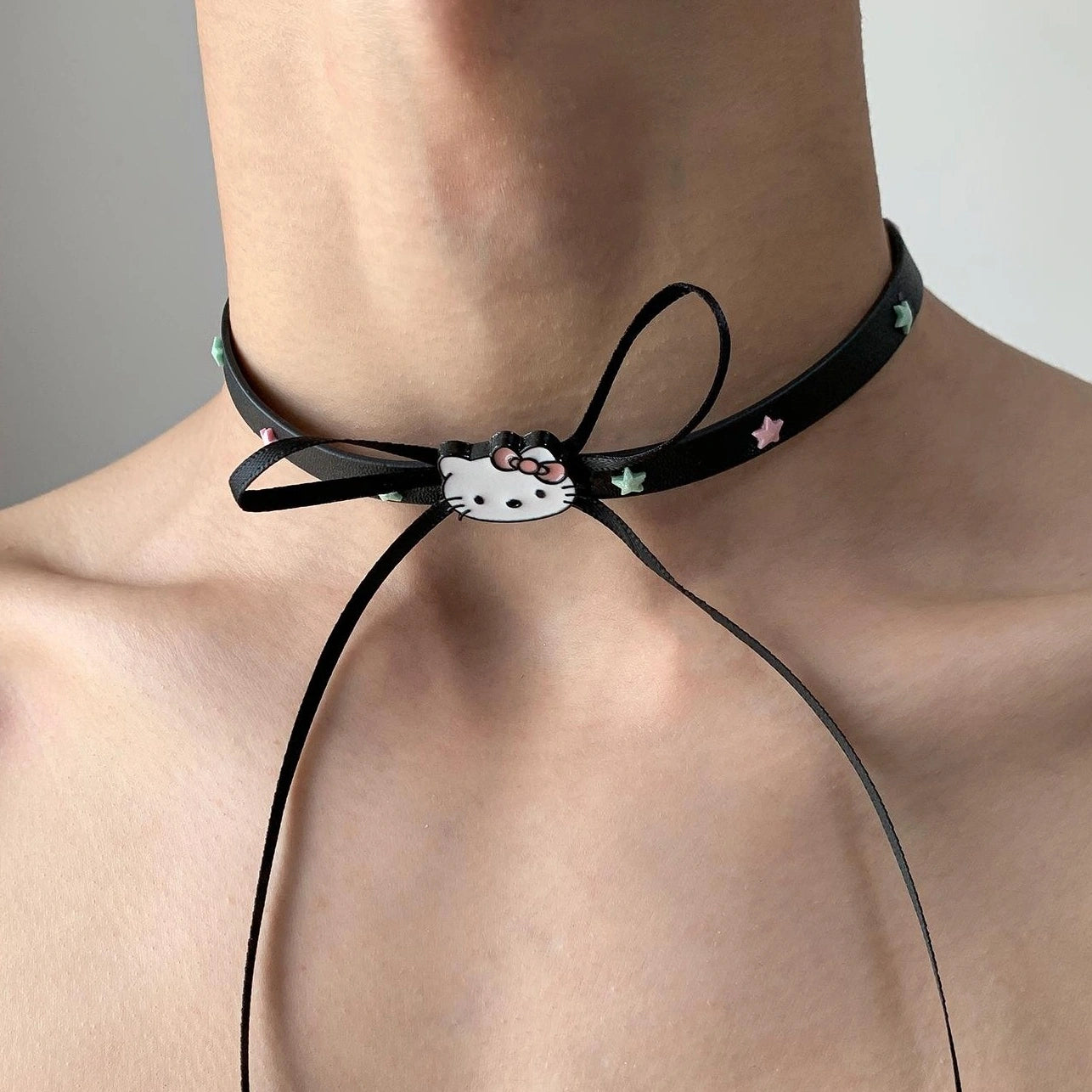 Accessories Black Bow Charm Choker With Colorful Star Accents