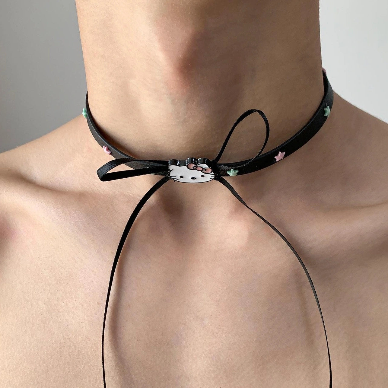 Accessories Black Bow Charm Choker With Colorful Star Accents