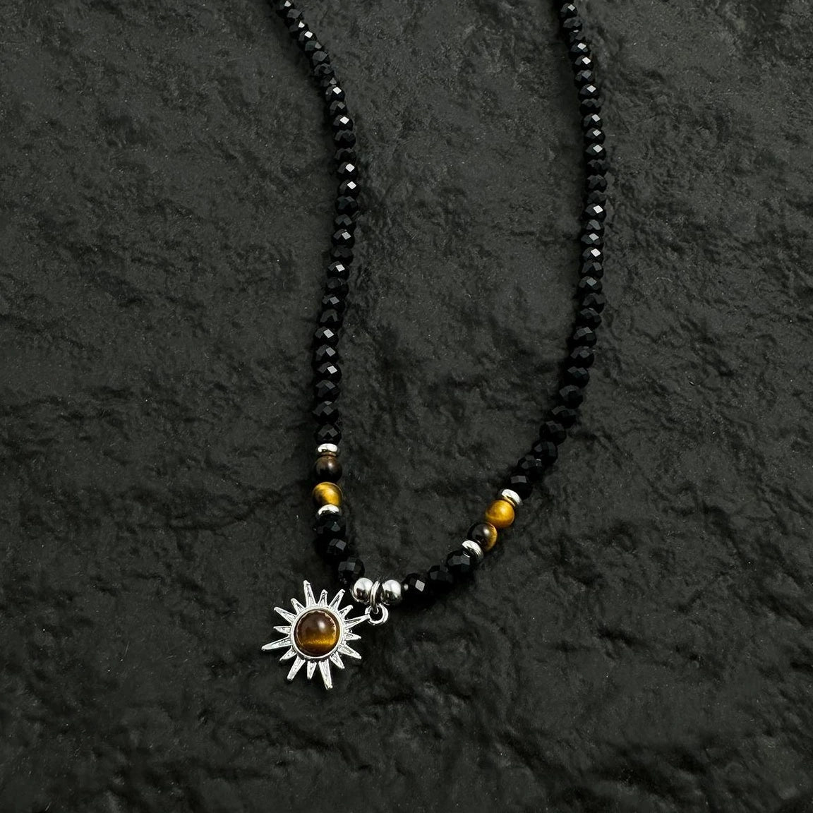 Accessories Black Crystal Inlaid Tiger Eye Necklace V-neck T-shirt Long Sleeve