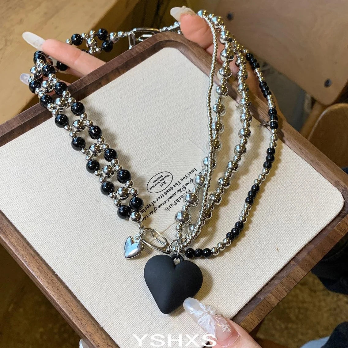 Accessories Black Heart Layered Beaded Choker Necklace