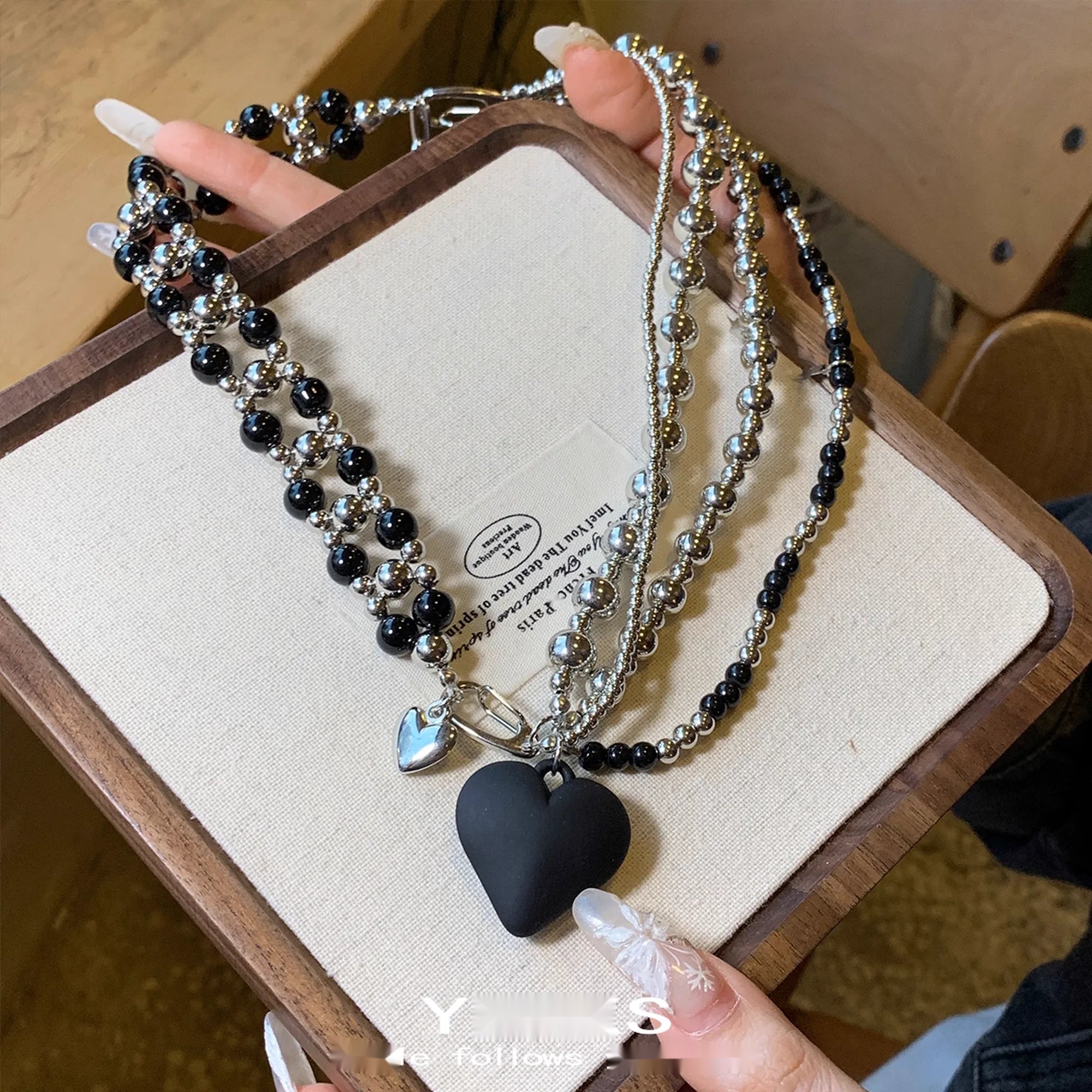 Accessories_Black_Heart_Layered_Beaded_Choker_Necklace_MISSTT