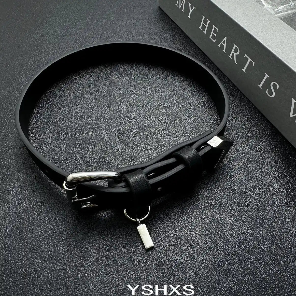 Accessories Black Leather Block Choker Necklace