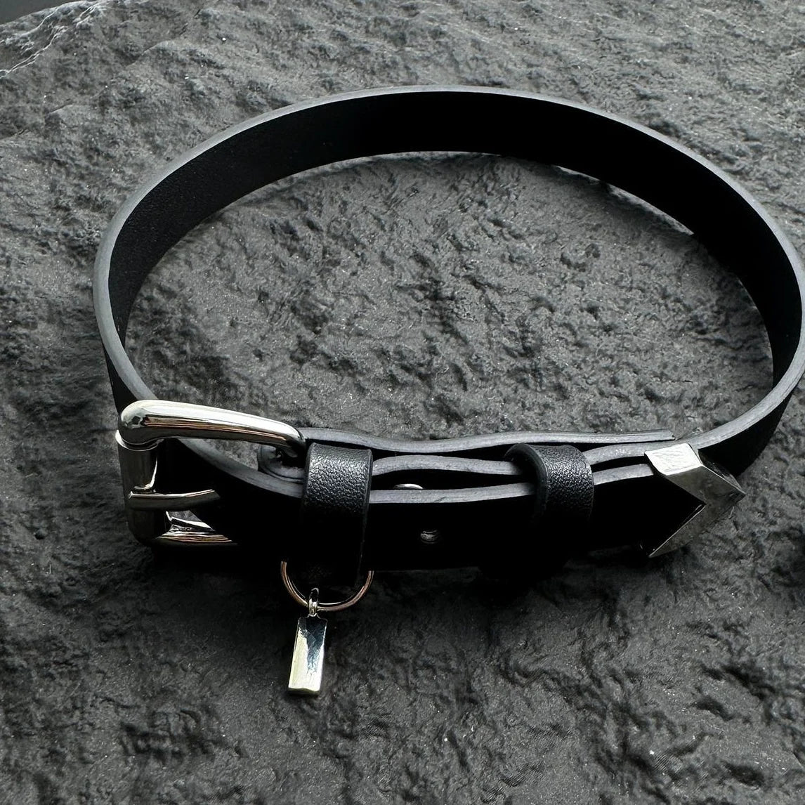Accessories Black Leather Block Choker Necklace