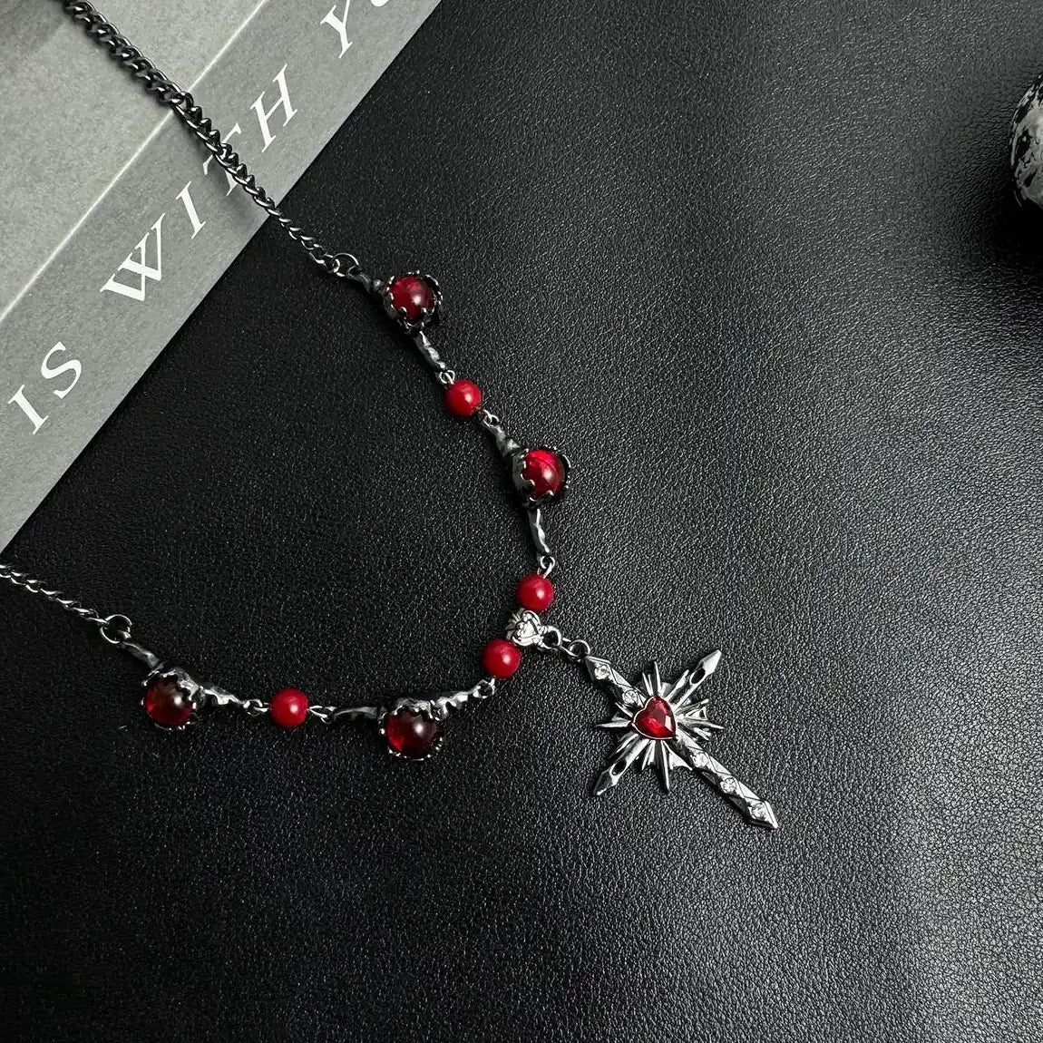 Accessories Black Red Cross Star Pendant Choker