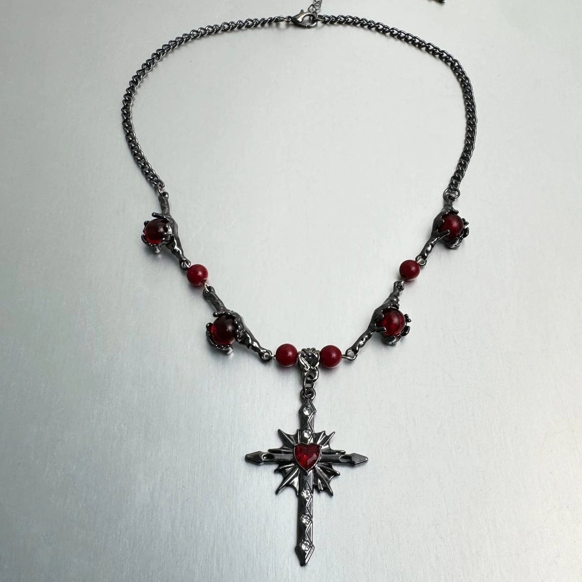 Accessories Black Red Cross Star Pendant Choker