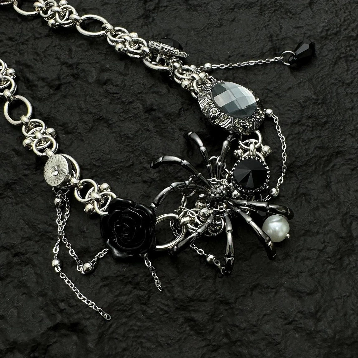 Accessories Black Spider Zircon Fringe Choker