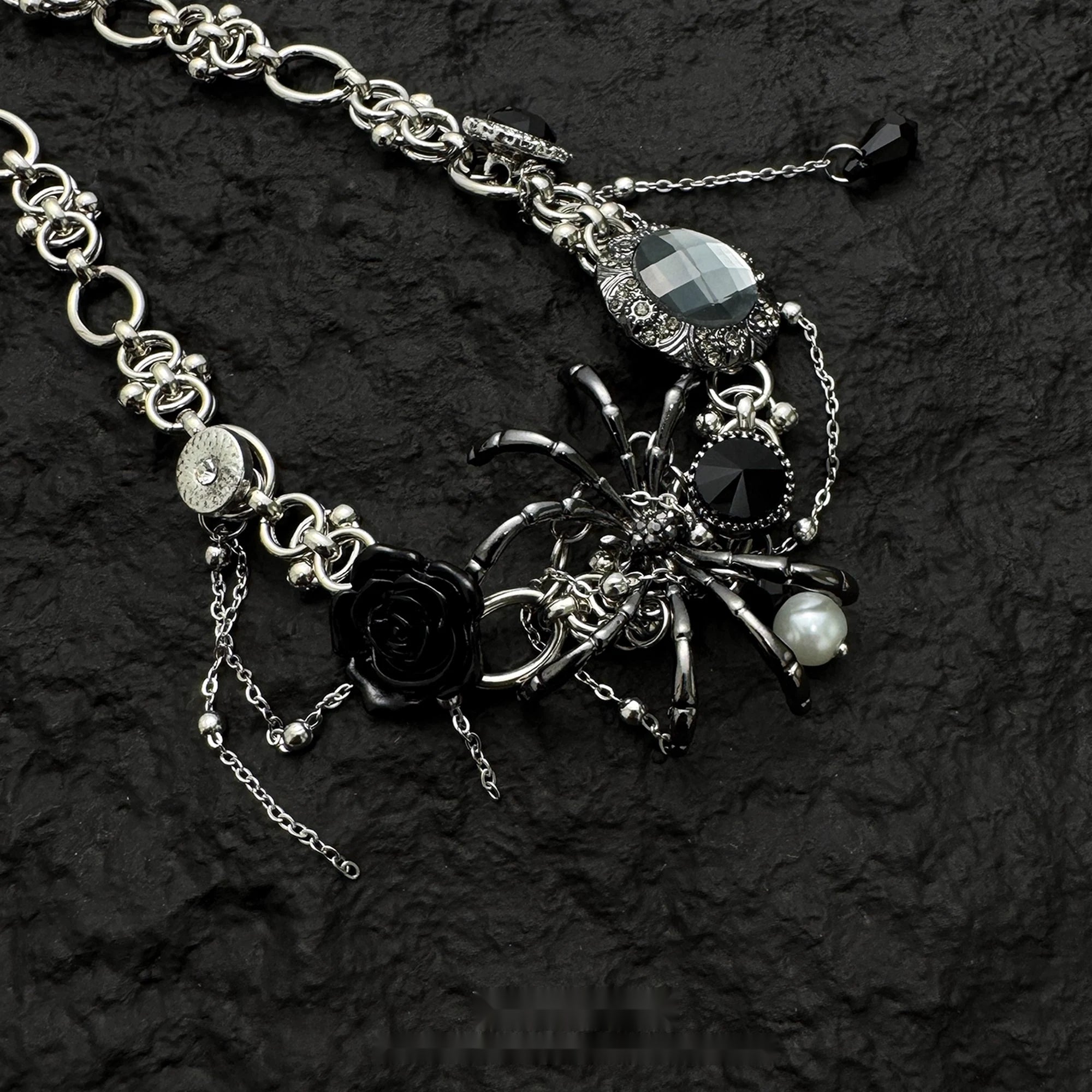 Accessories_Black_Spider_Zircon_Fringe_Choker_MISSTT