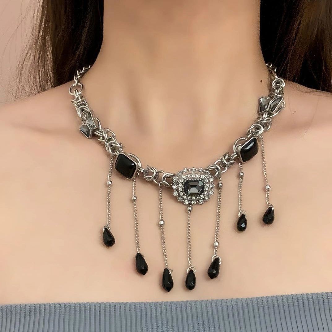 Accessories Black Zirconia Fringe Butterfly Choker Necklace